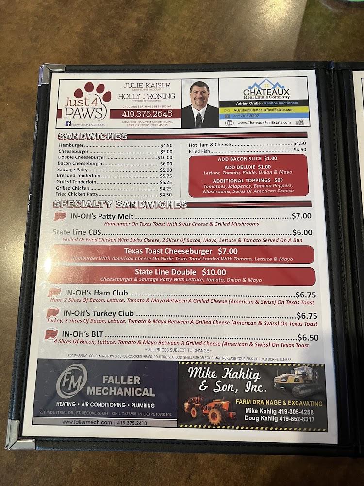IN-OH's Stateline Bar & Grill, LLC. Menu image 4